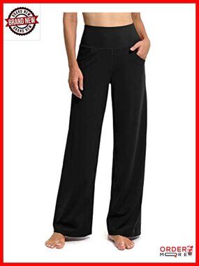 Wide Leg Yoga Pants Women High Waist 2 Pockets Stretch Short Inseam